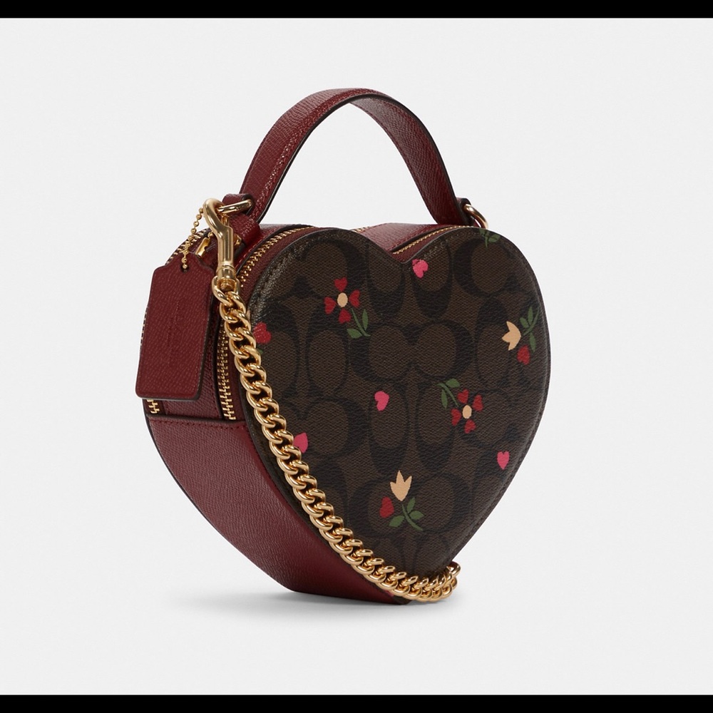 COACH HEART CROSSBODY SIGNATURE CANVAS HEART PETAL PRINT NWOT - Picture 2 of 9